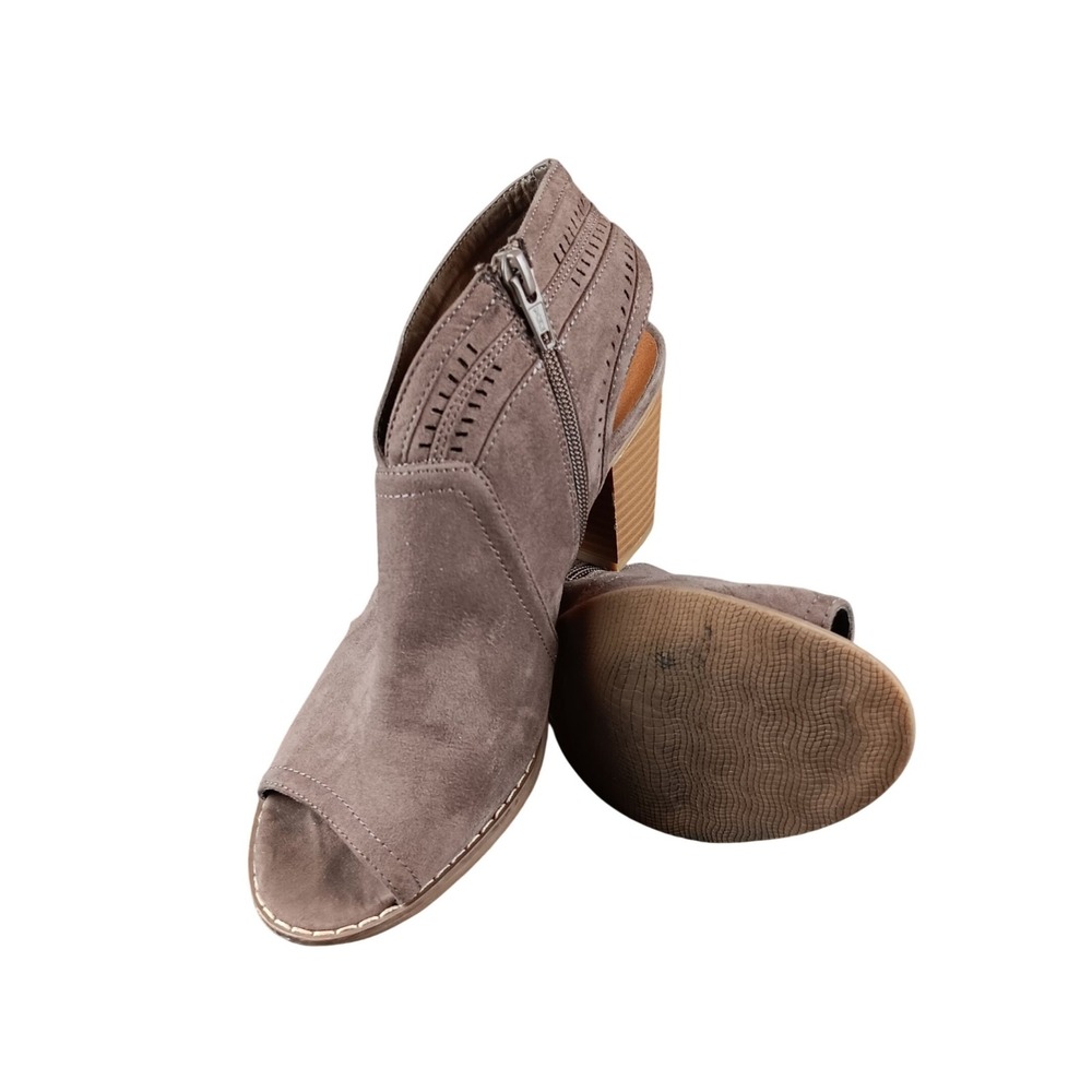 SONOMA Womens Ankle Boots Peep Toe Block Heel Cutout Zipper‎ Taupe Suede